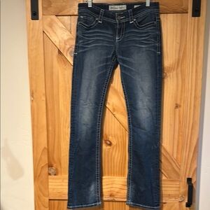 BKE Straight Leg Long Inseam Jeans with Faded Details
